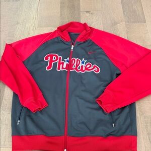 Nike Men's Red and Gray Phillies Bomber Jacket